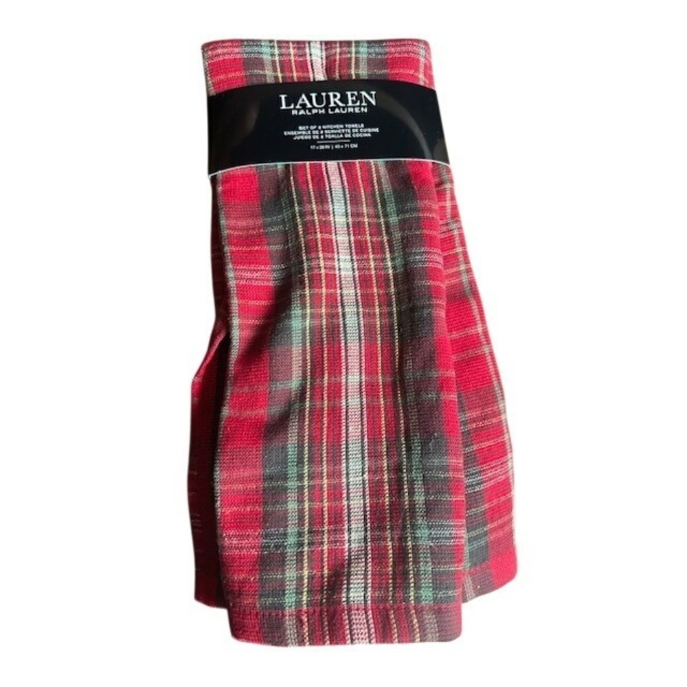 Lauren Ralph Lauren Red Plaid Kitchen Towels Set of 2 Cotton 17x28 Holiday Decor